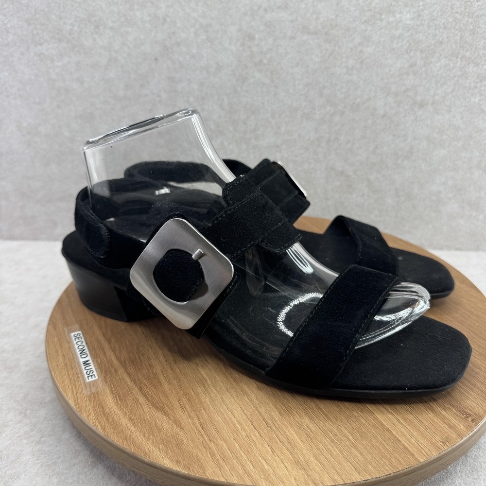 Munro Sandals Shoes Womens Size 10 Black Suede Strappy Buckle‎ Block Heel Ashlin
